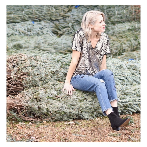 NWT, Anthropologie, Silver Sequined V-neck Top - Picture 4 of 4